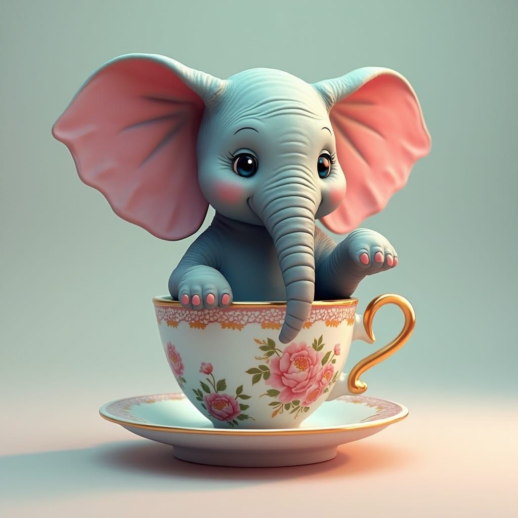 Elephant in Cup: Whimsical Digital Dreamscape