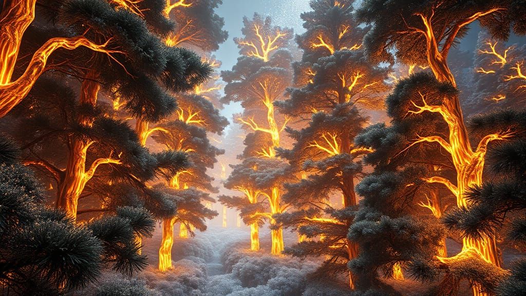 Ethereal Forest of Glowing Trees in Hyperrealistic Style