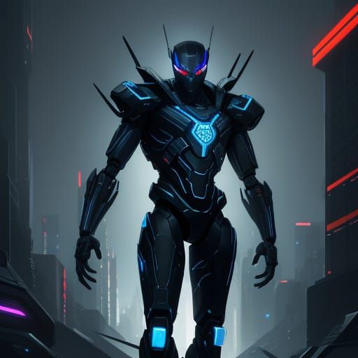 Cyberpunk Spider Robot in Neon Cityscape