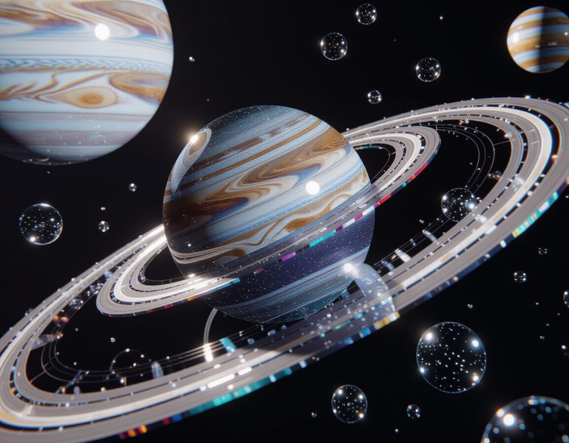 Solar System as Glass Spheres: Photorealistic 3D Render