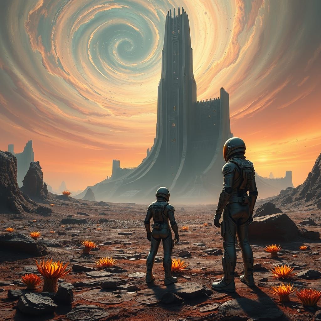 Astronaut Stands Before Ancient, Biomechanical Alien Structu...