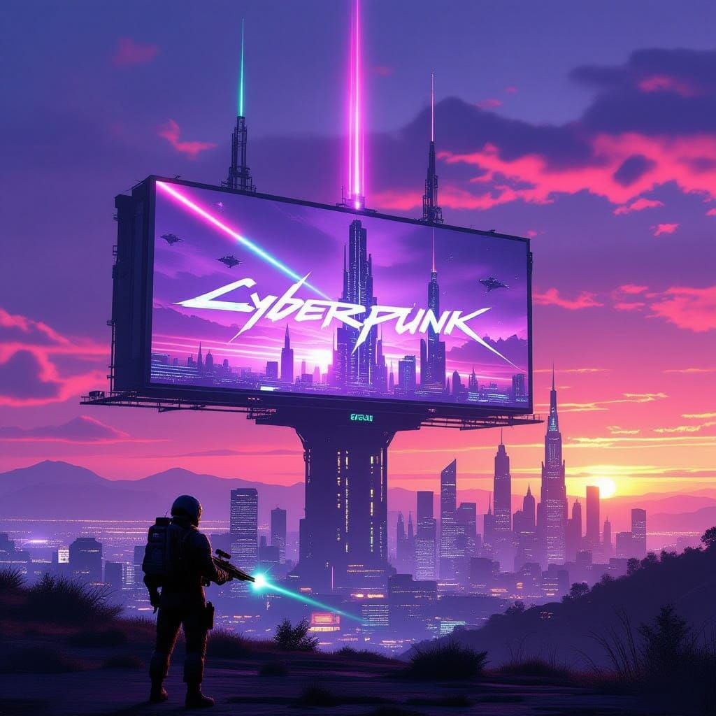 Cyberpunk Citadel Skyline with Military Display