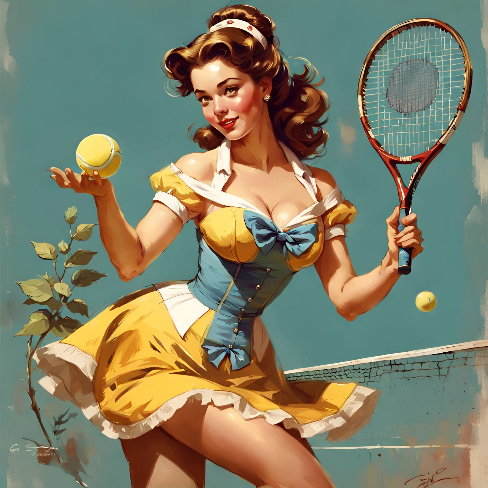 Beautiful Princess Tennis Player in Vibrant Digital Art