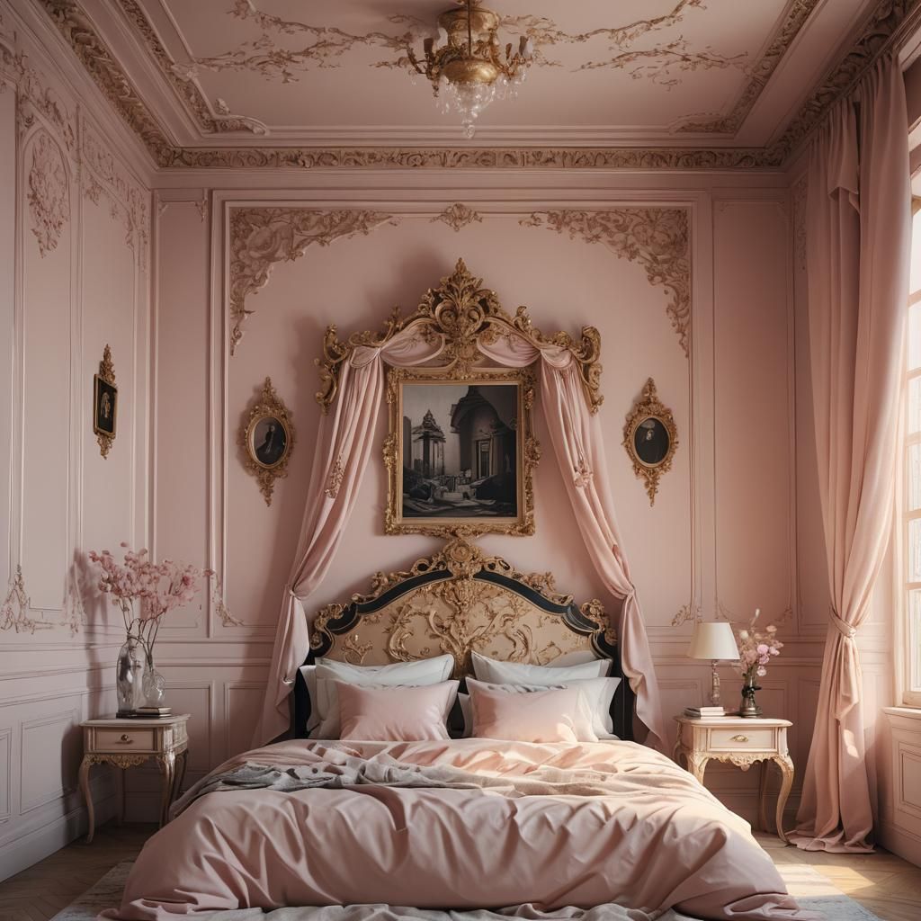 Elegant Deserted Bedroom in Warm Pastel Tones