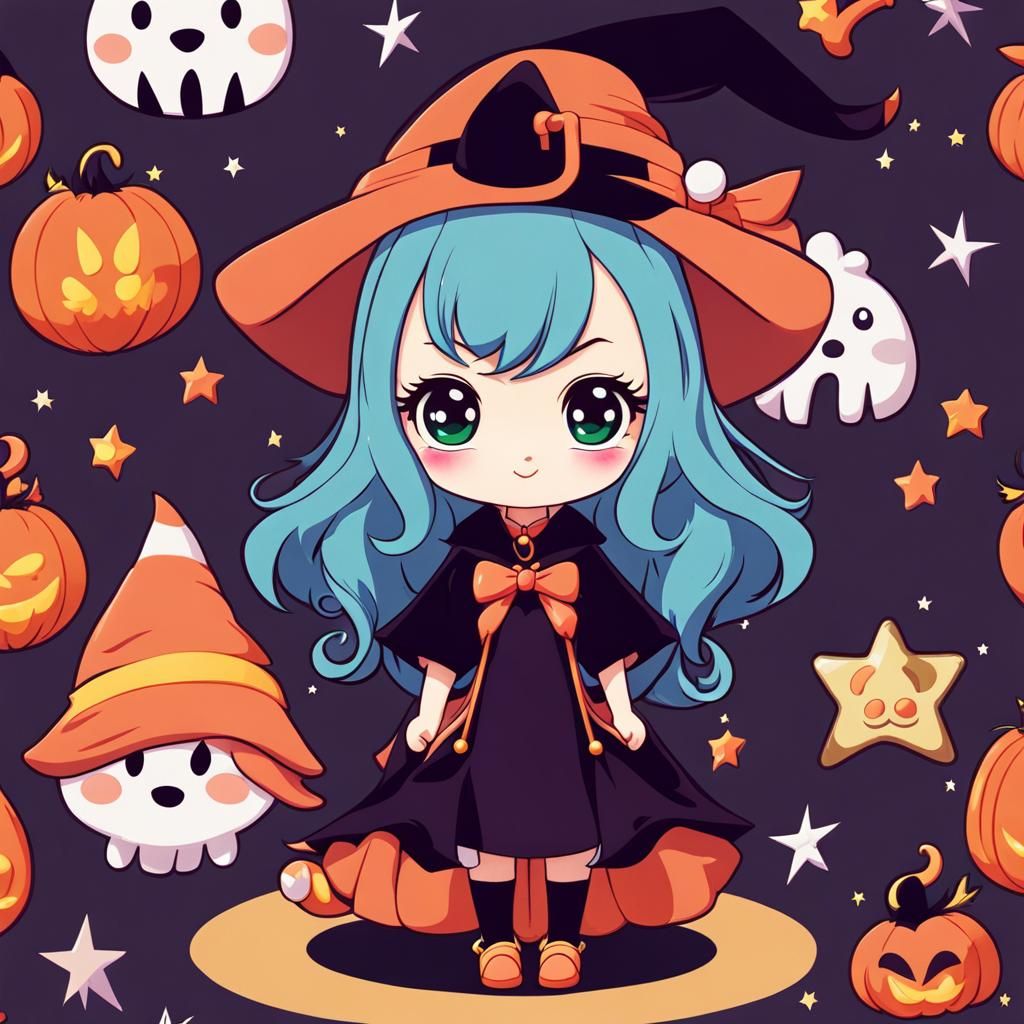 Whimsical Chibi Witch in Disney Anime Style