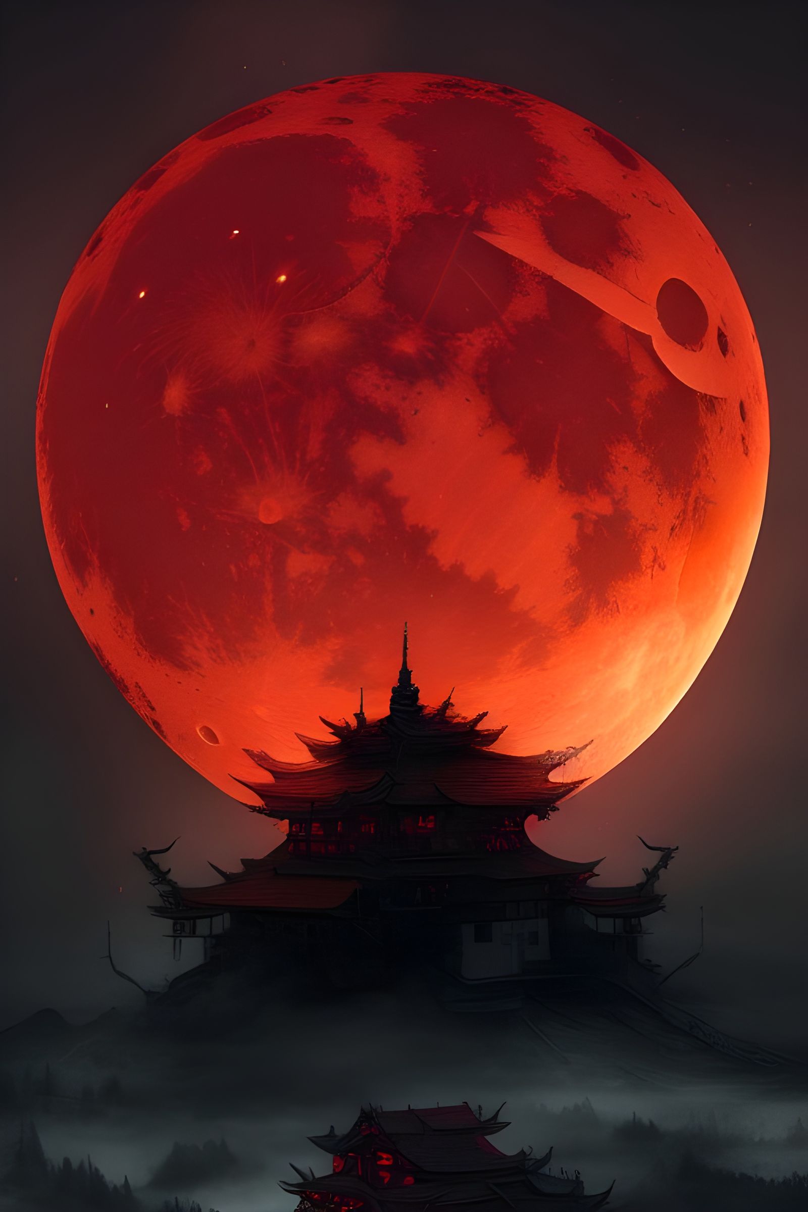 Blood Moon Night in Cyberpunk Style
