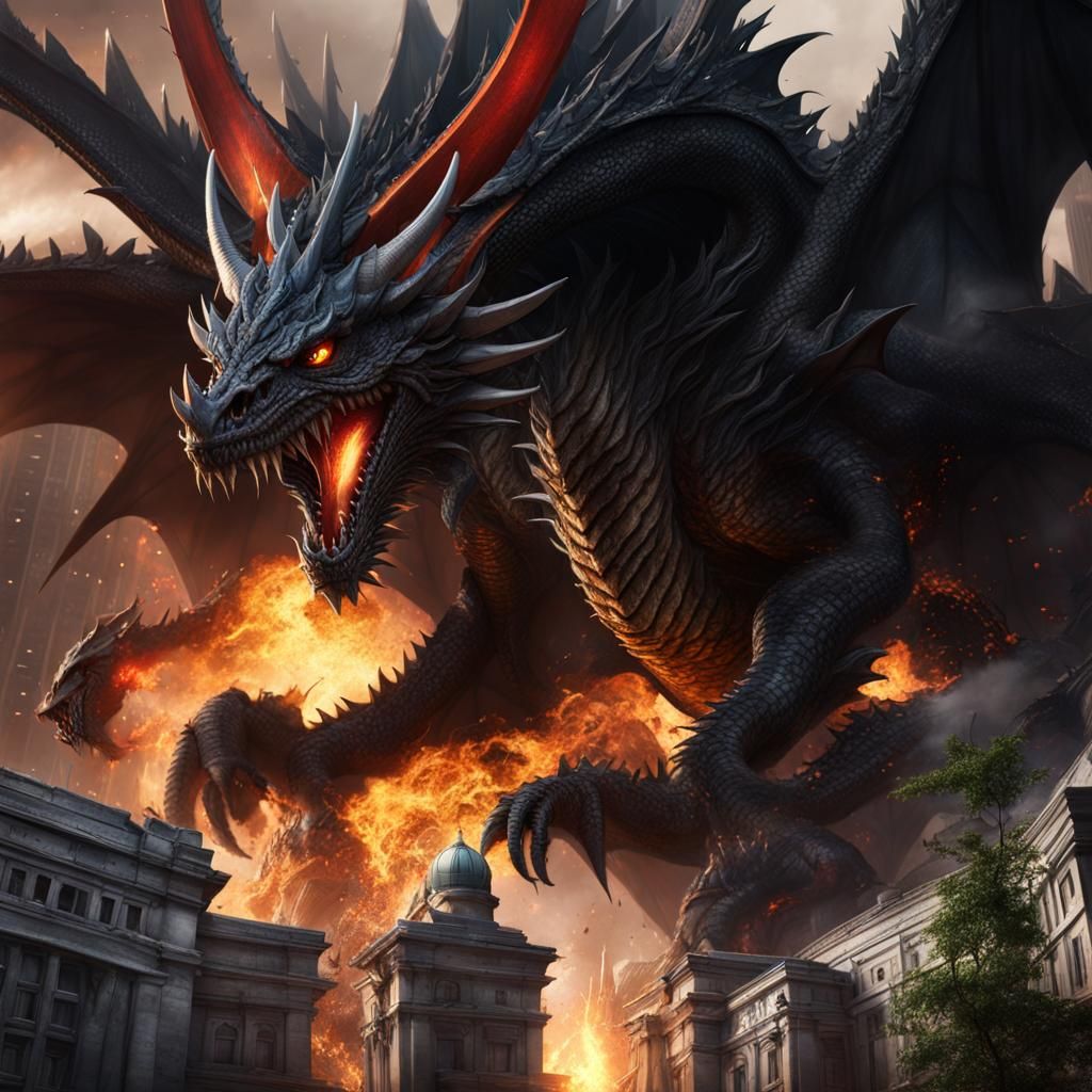 Surreal Dragon Unleashes Fury on Ruined Hospital in Deep Fan...