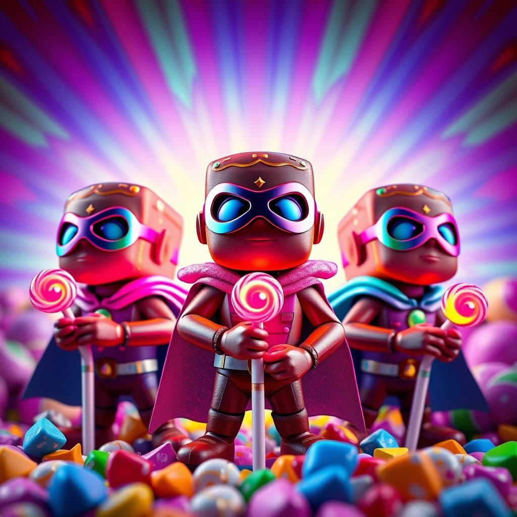 Chocolate Fudge Superheroes in Candyland: Digital Illustrati...