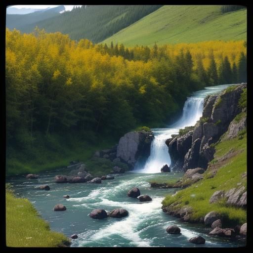 Guitar Teacher and Student in Vibrant Stained Glass Meadow N...