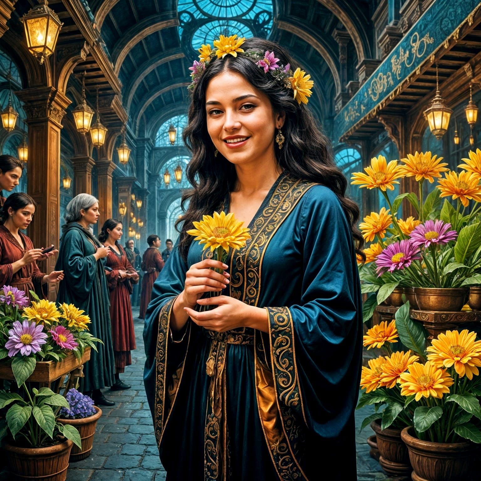 Enigmatic Woman Discovers Bioluminescent Flower in Baroque S...