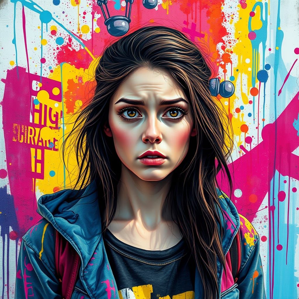 Polychromatic Graffiti Art Portrait of Woman