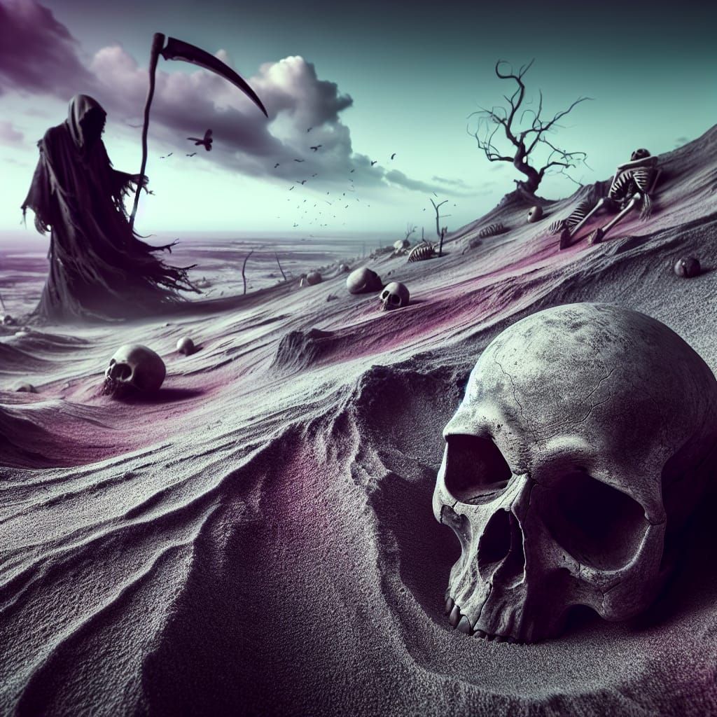 Desolate Landscape with Worn Cloak Figure and Withered Tree