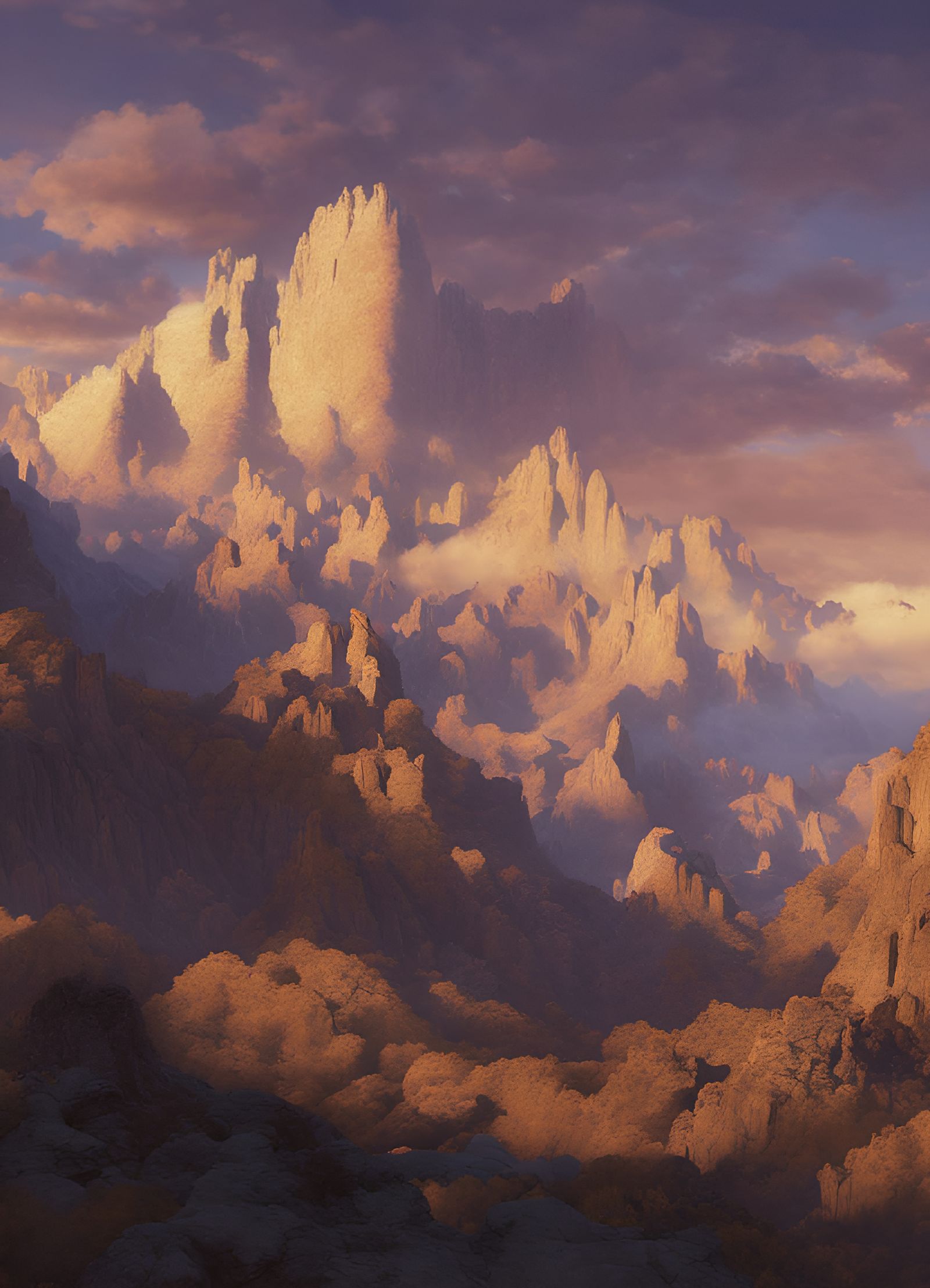 Ethereal Mountains at Twilight in a Fantastical World