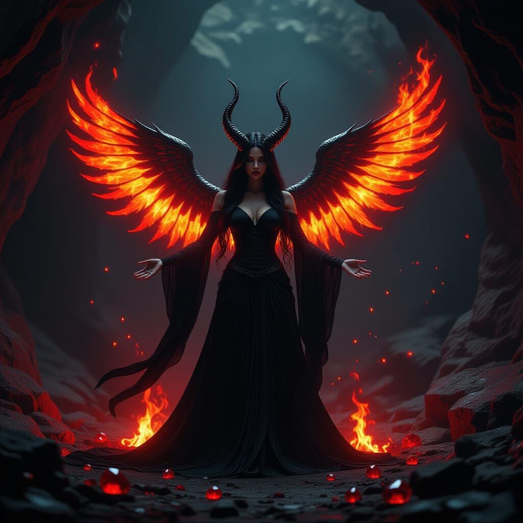 Fiery Horned Goddess in a Dramatic Style