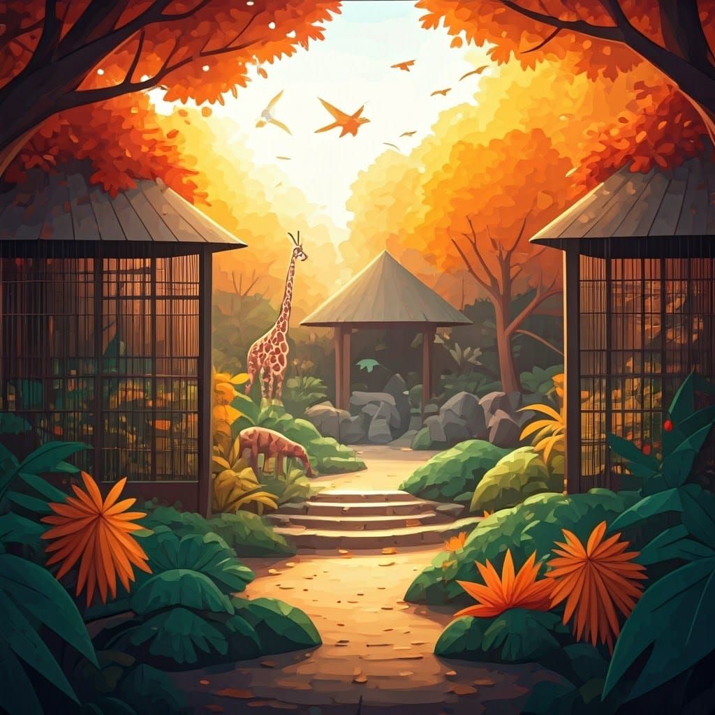 Vibrant Fall Day at a Colorful Origami Zoo