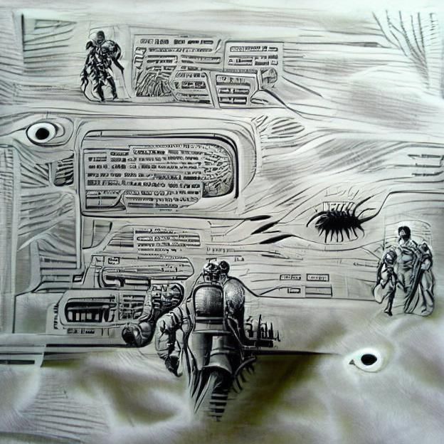 Science Fiction Suspense Comic Panel in Ink on Paper
