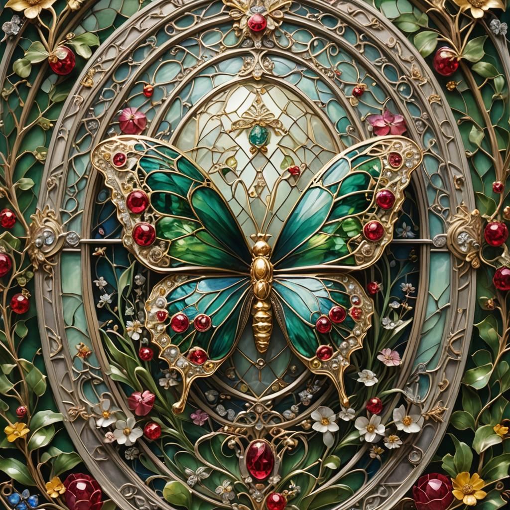 Jeweled Butterfly on a Summer Landscape