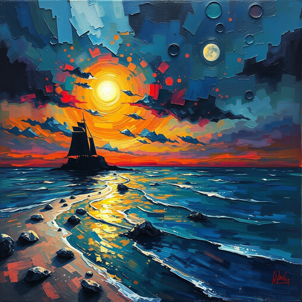 Endless Vigil by the Dark Shore in Neo-Impressionist Style