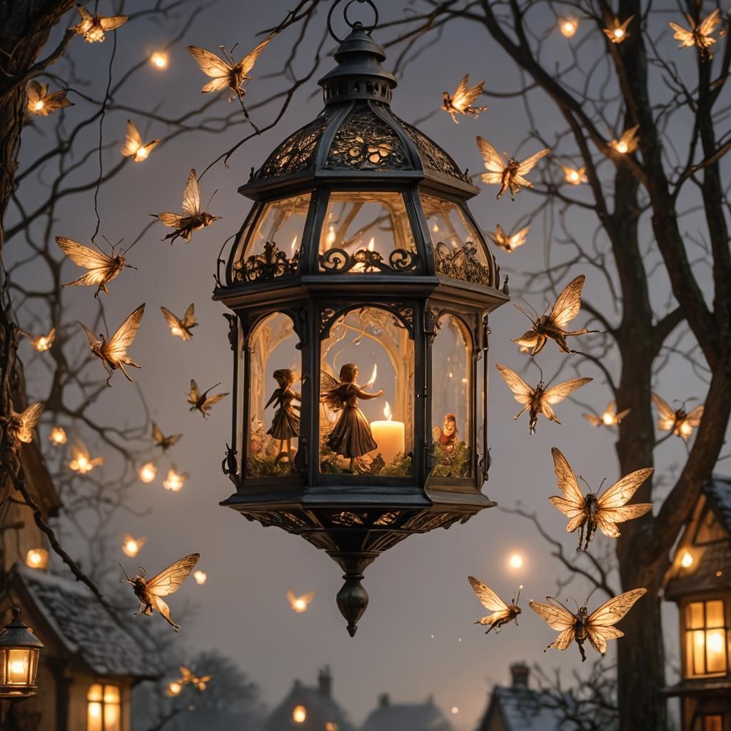 Enchanted Glass Lantern in a Cozy Cottage Nighttime Scene