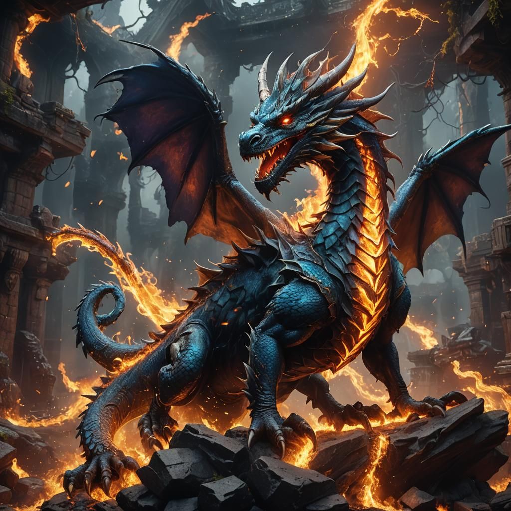 Electric Fire Dragon Hybrid in Vibrant Fantasy Art