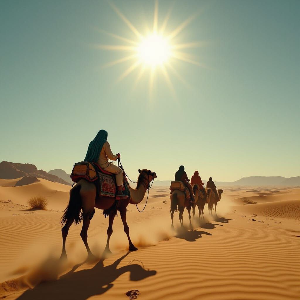 Nomad's Journey Through Desert in Cinematic Style