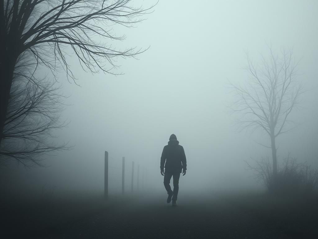 Lonely Figure Embraced by Haunting Autumn Fog