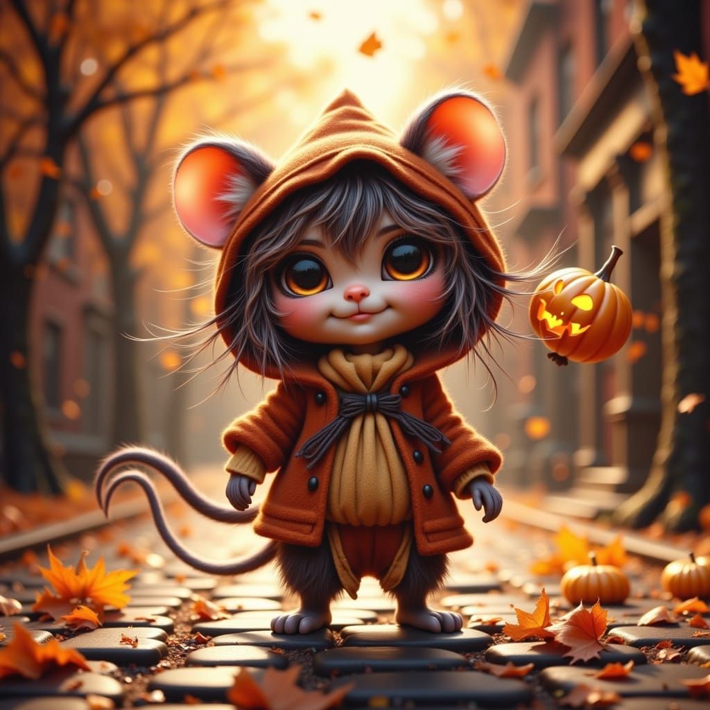 Chibi Cat in Mouse Costume for Halloween