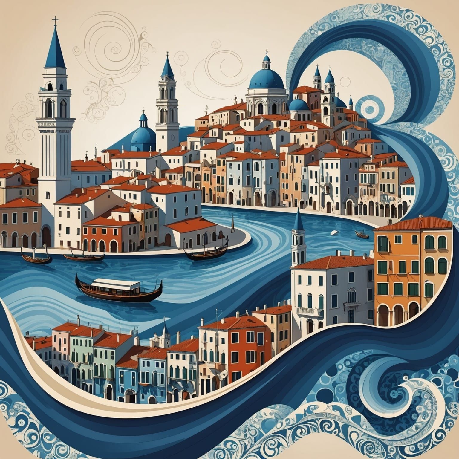 Santorini Meets Venice in Vibrant Abstract Art