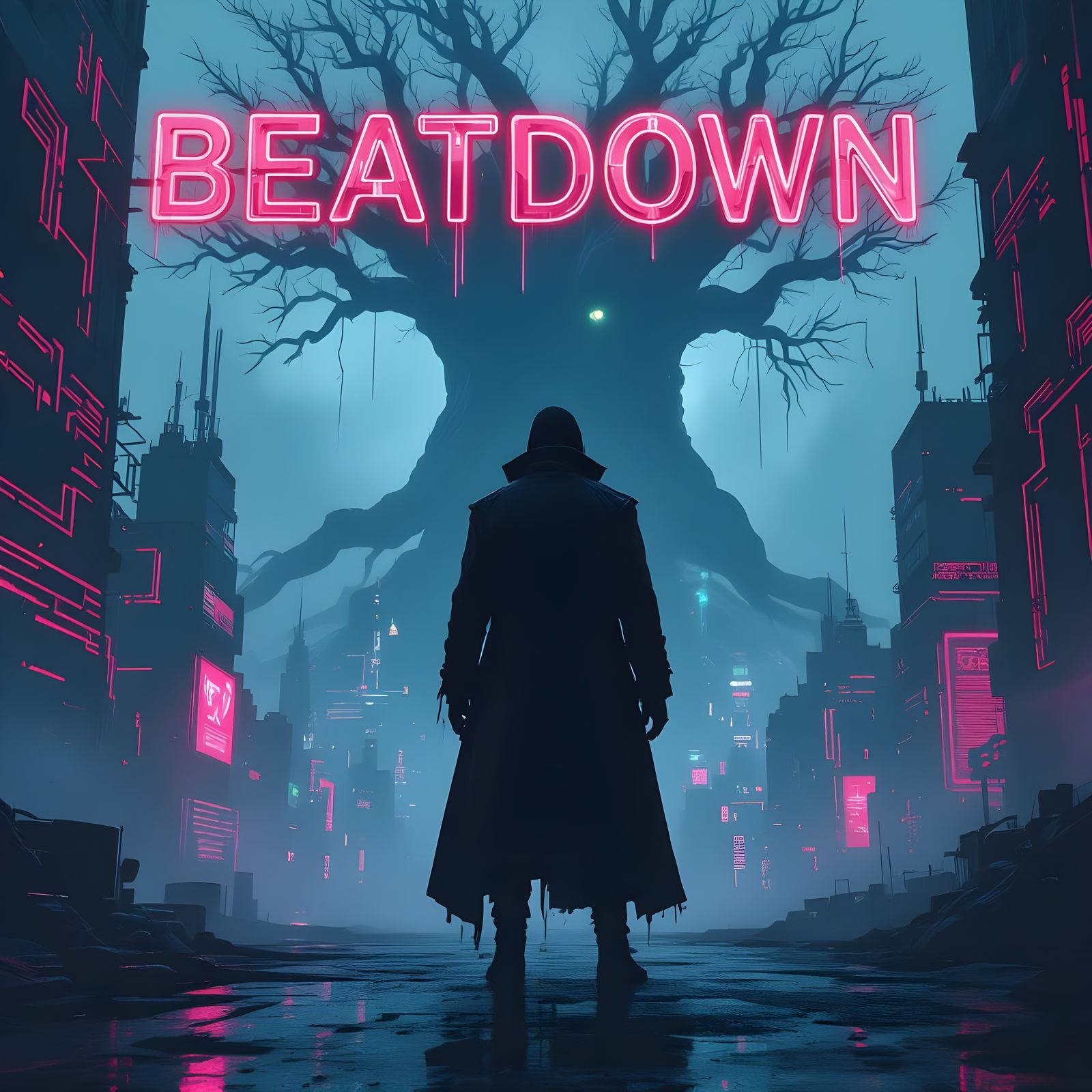 Neon Cityscape: Stiltskin's 'Beatdown' Album Art