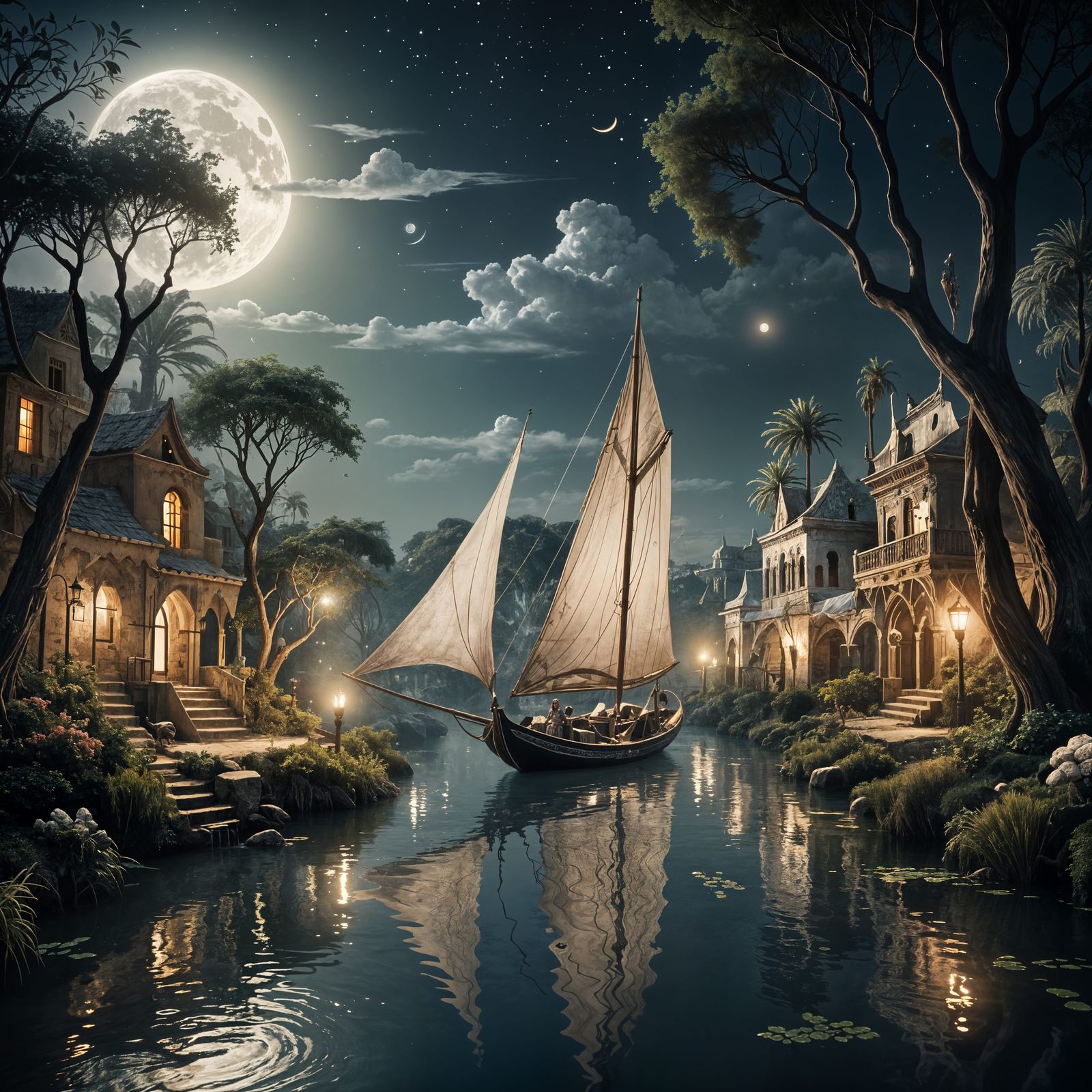Enchanted Felucca Under Starlit Dreams