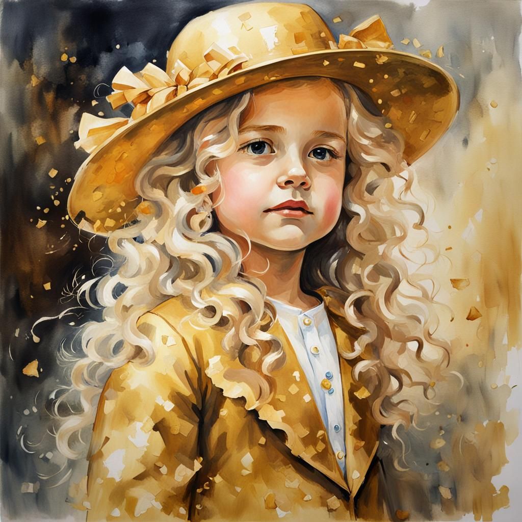 Little Girl in Elegant Gold Attire