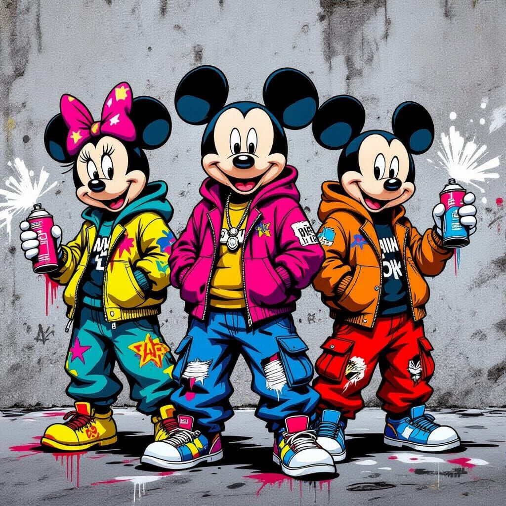 Disney Characters in Street Art Style
