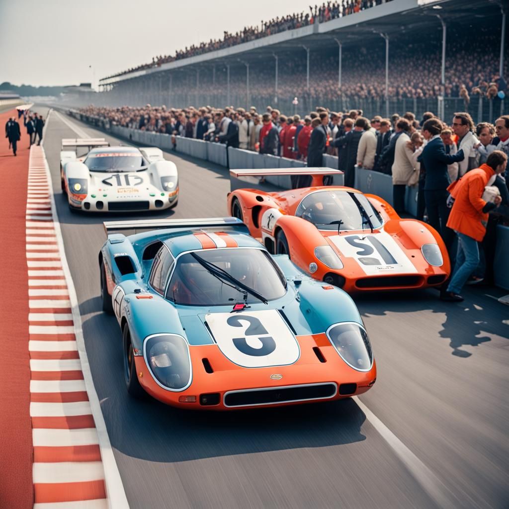 Porsche 917 GT Cars at Le Mans Starting Line in 8K Matte Pai...