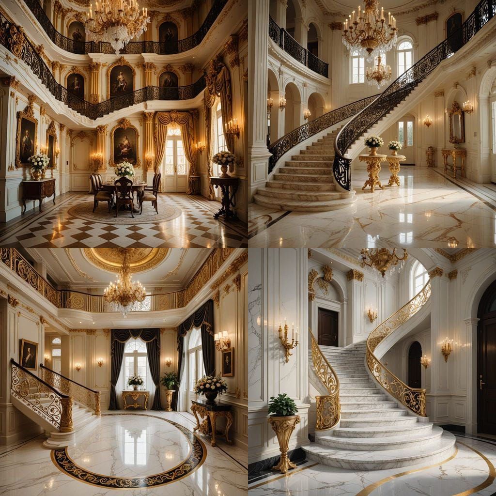 Luxurious White Mansion with Marble Stairs