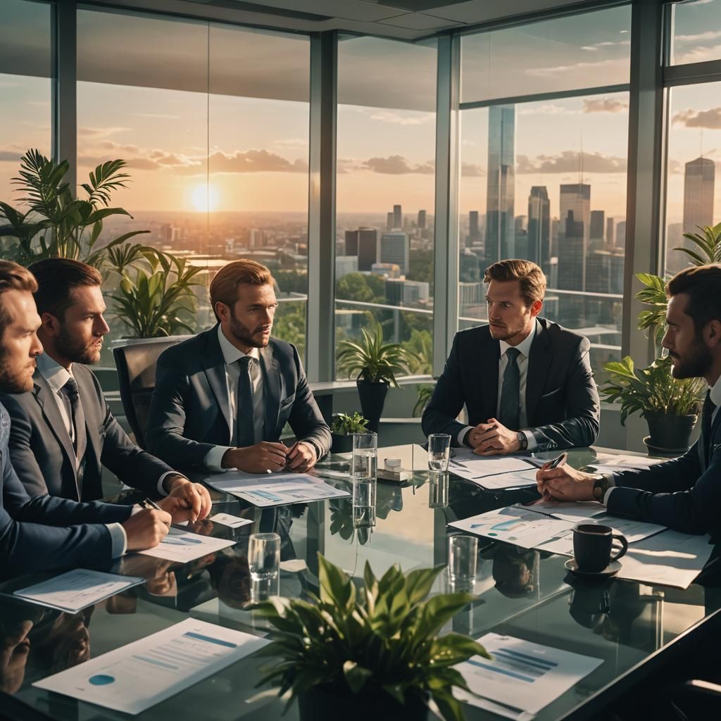 High-End Corporate Meeting Room Scene with Breathtaking Suns...