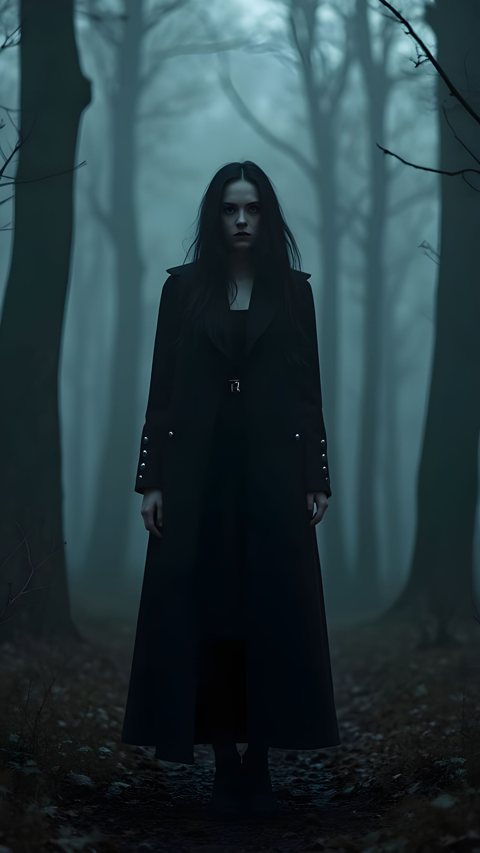 Mysterious Woman in Dark Forest: Photorealistic Noir