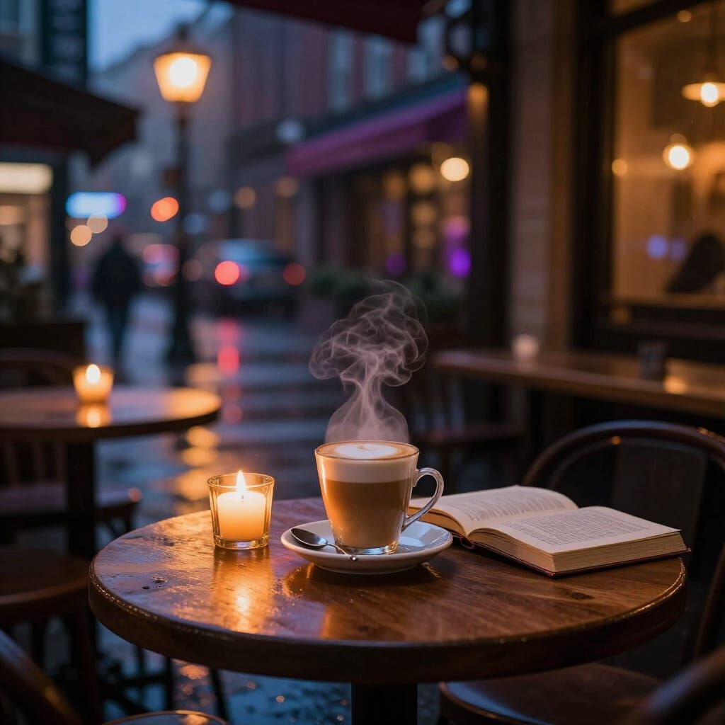 Cozy Urban Cafe at Night with Moody Lighting