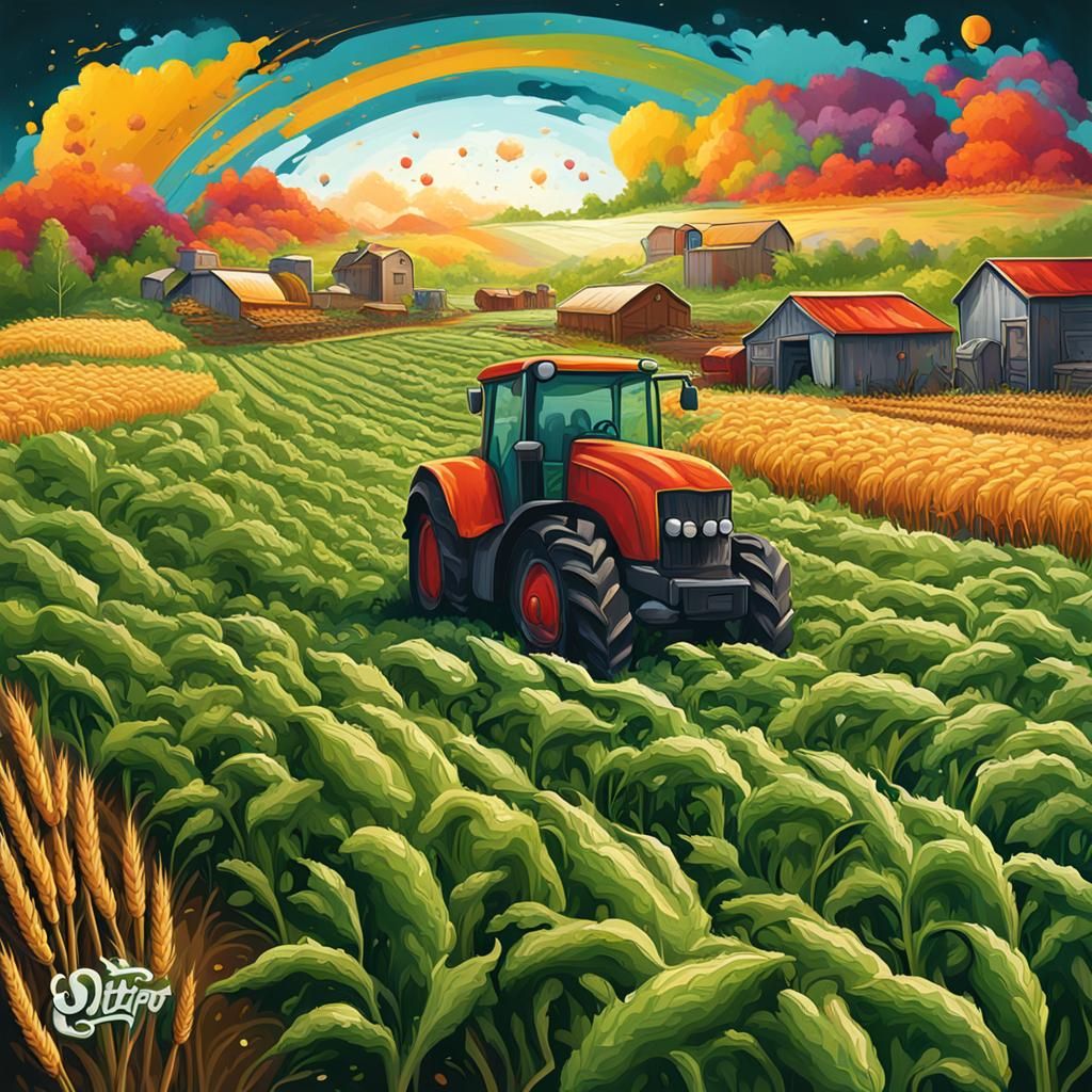 Vibrant Business Card for Okra and Wheat Farming in Graffiti...