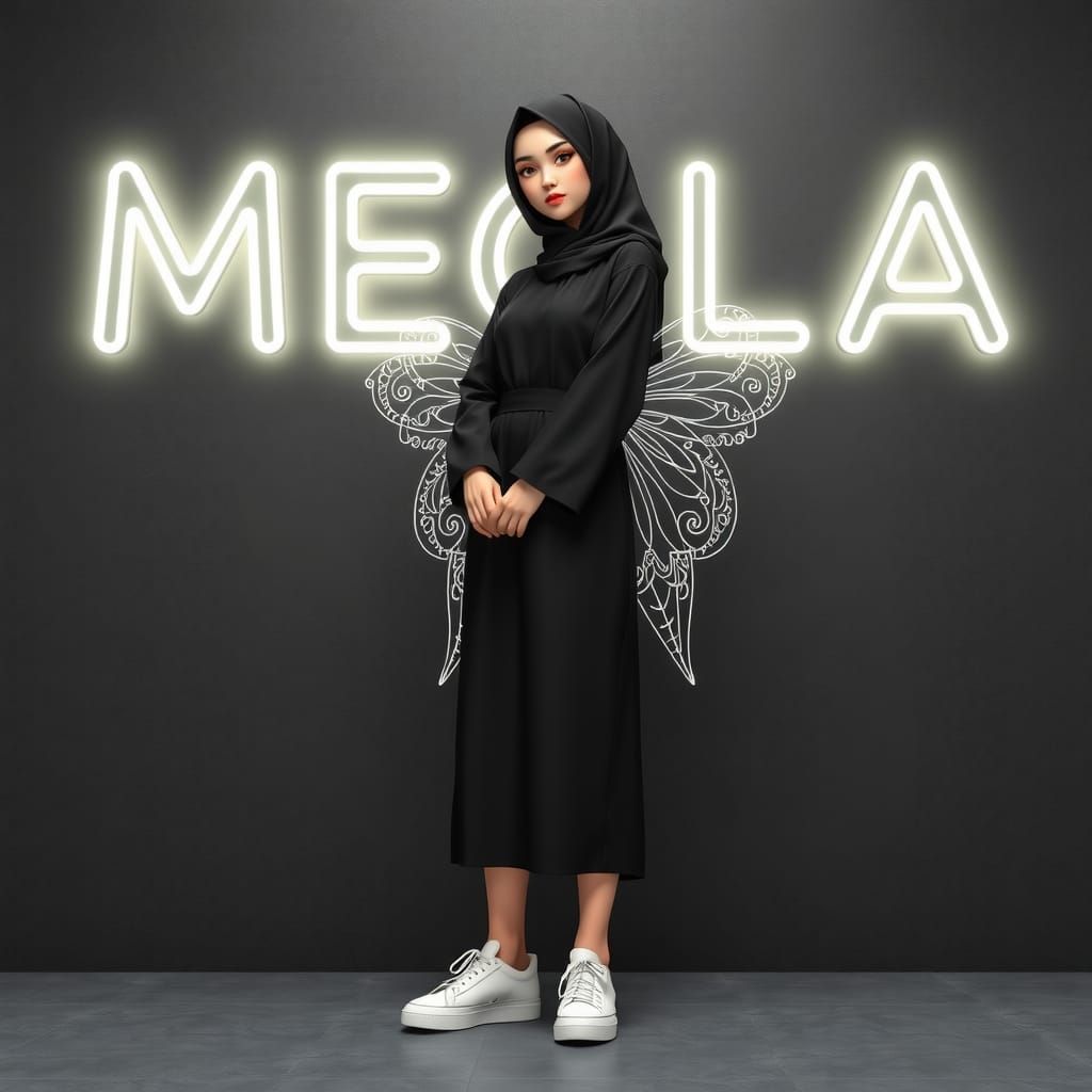 Anime Girl Megla in Burka with Angelic Wings