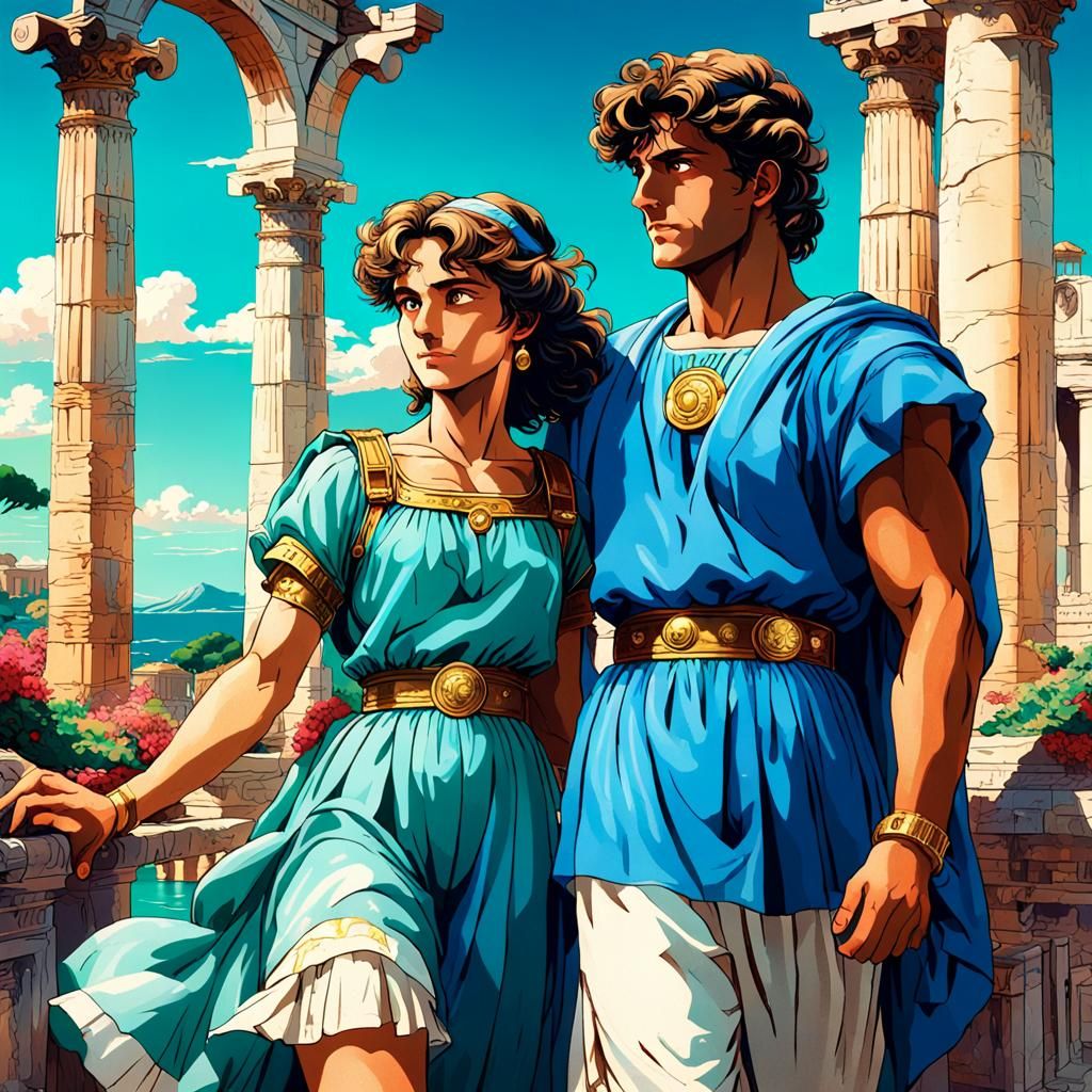 Ancient Romans in Vibrant 80s Vaporwave Style