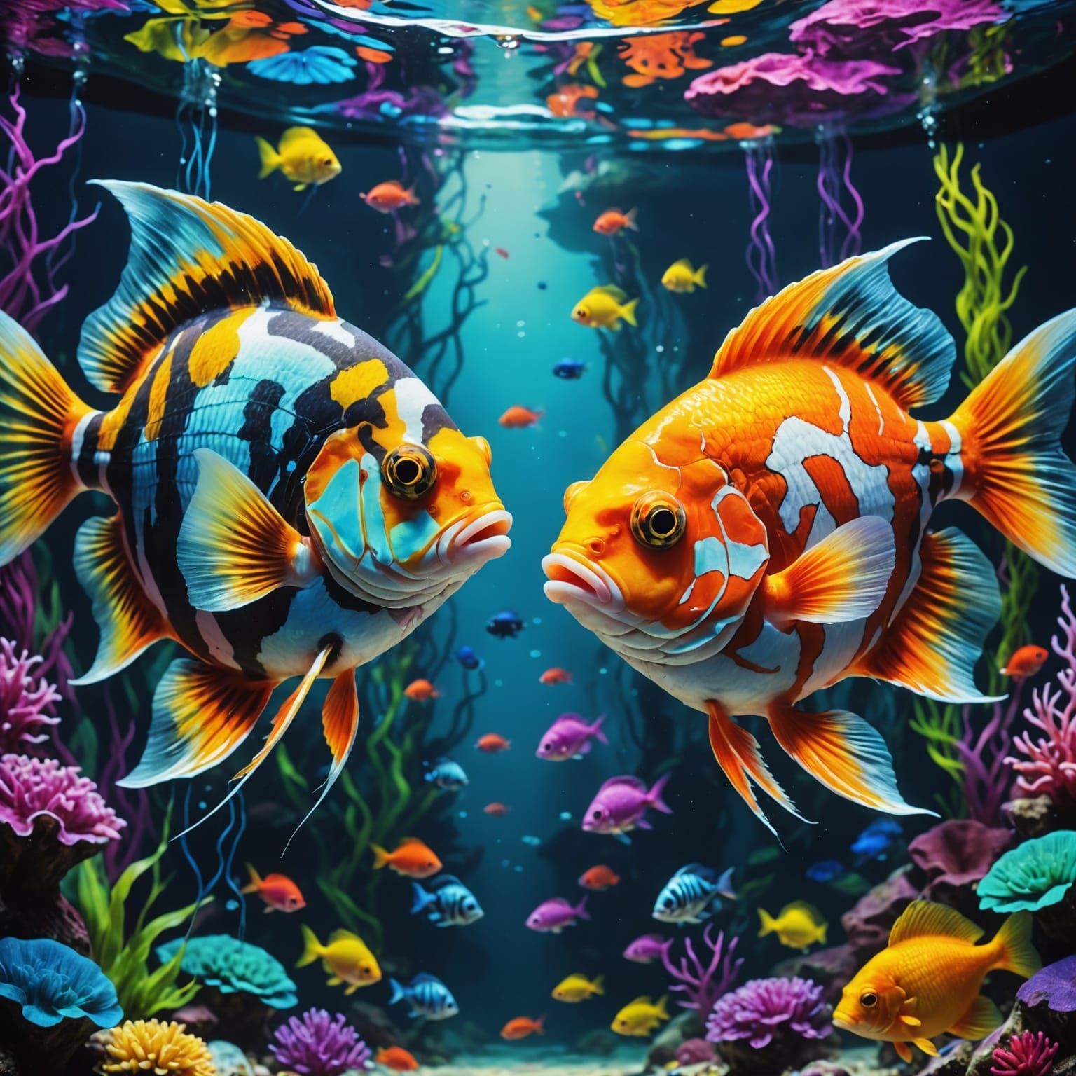 Vibrant Aquarium Scene in Polychromatic Graffiti Style