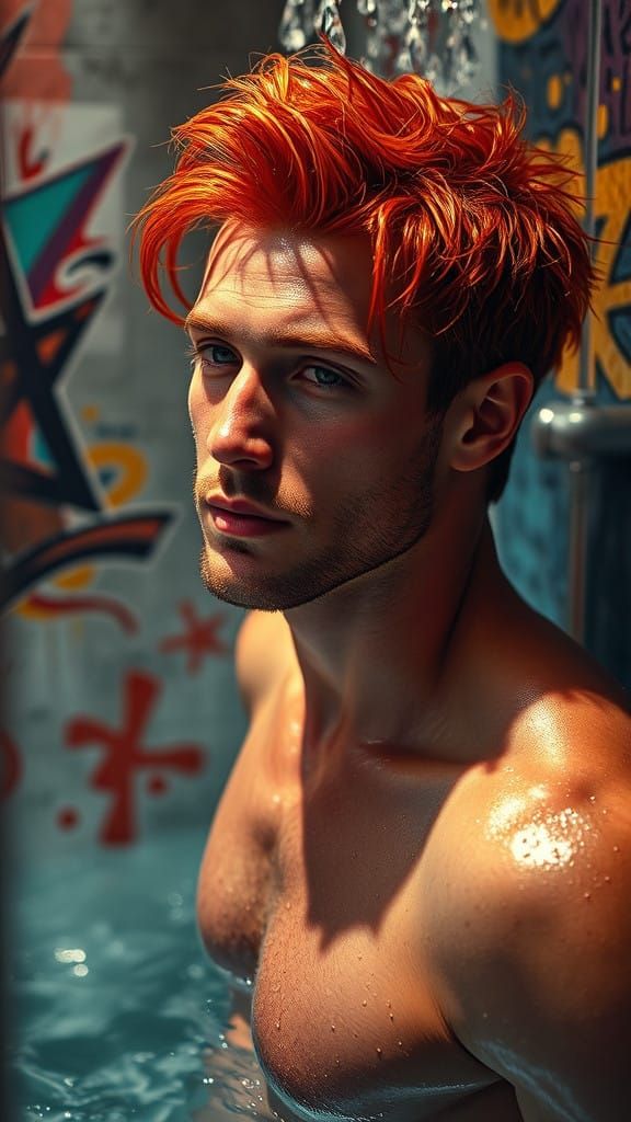 Chiseled Redhead in High-Contrast Hues