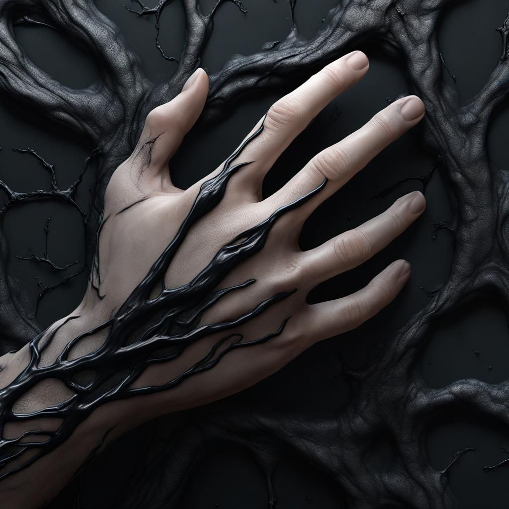 Dark Veined Hand Transformation: Detailed Matte Painting