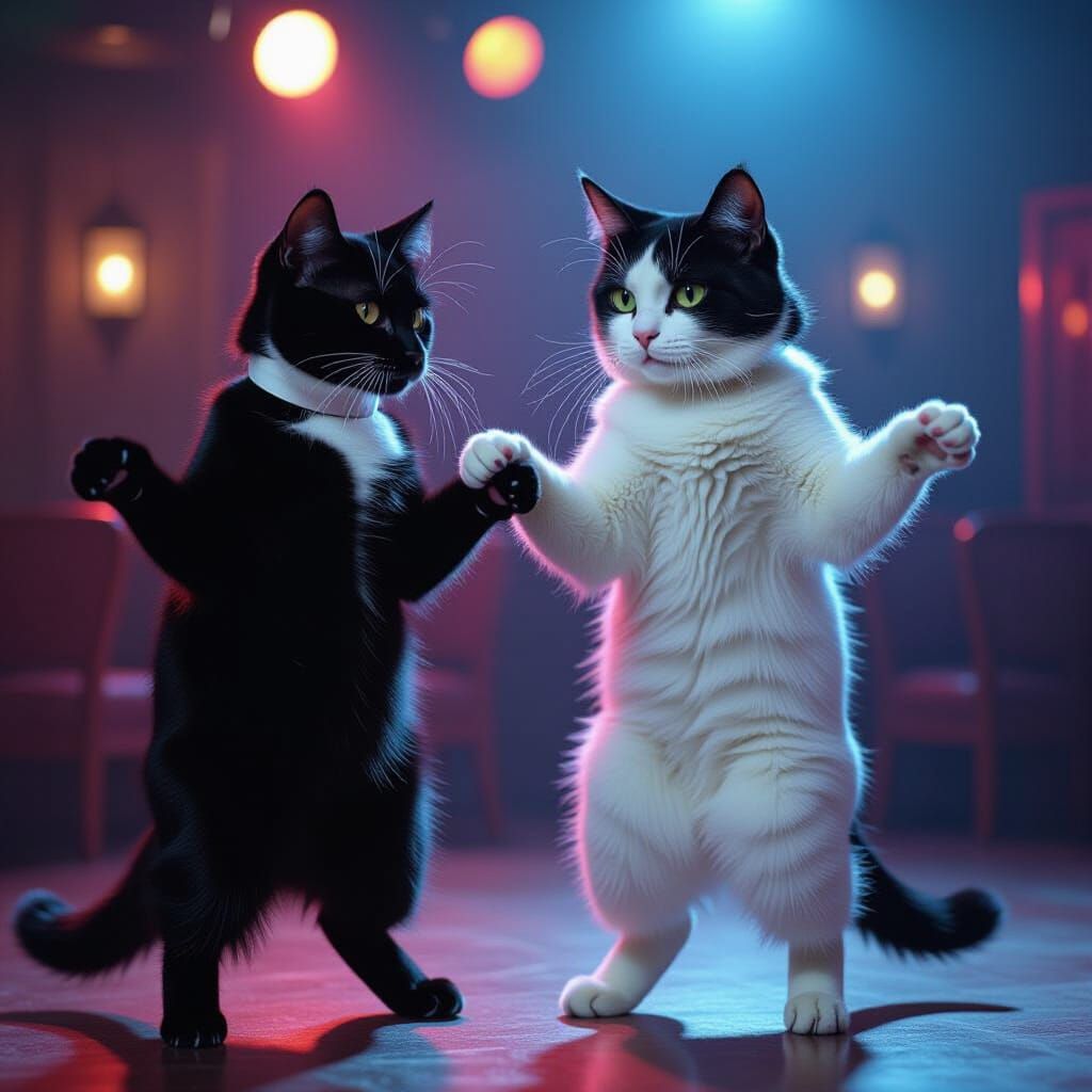 Anthropomorphic Cats Dance in Retro Disco, Film Still