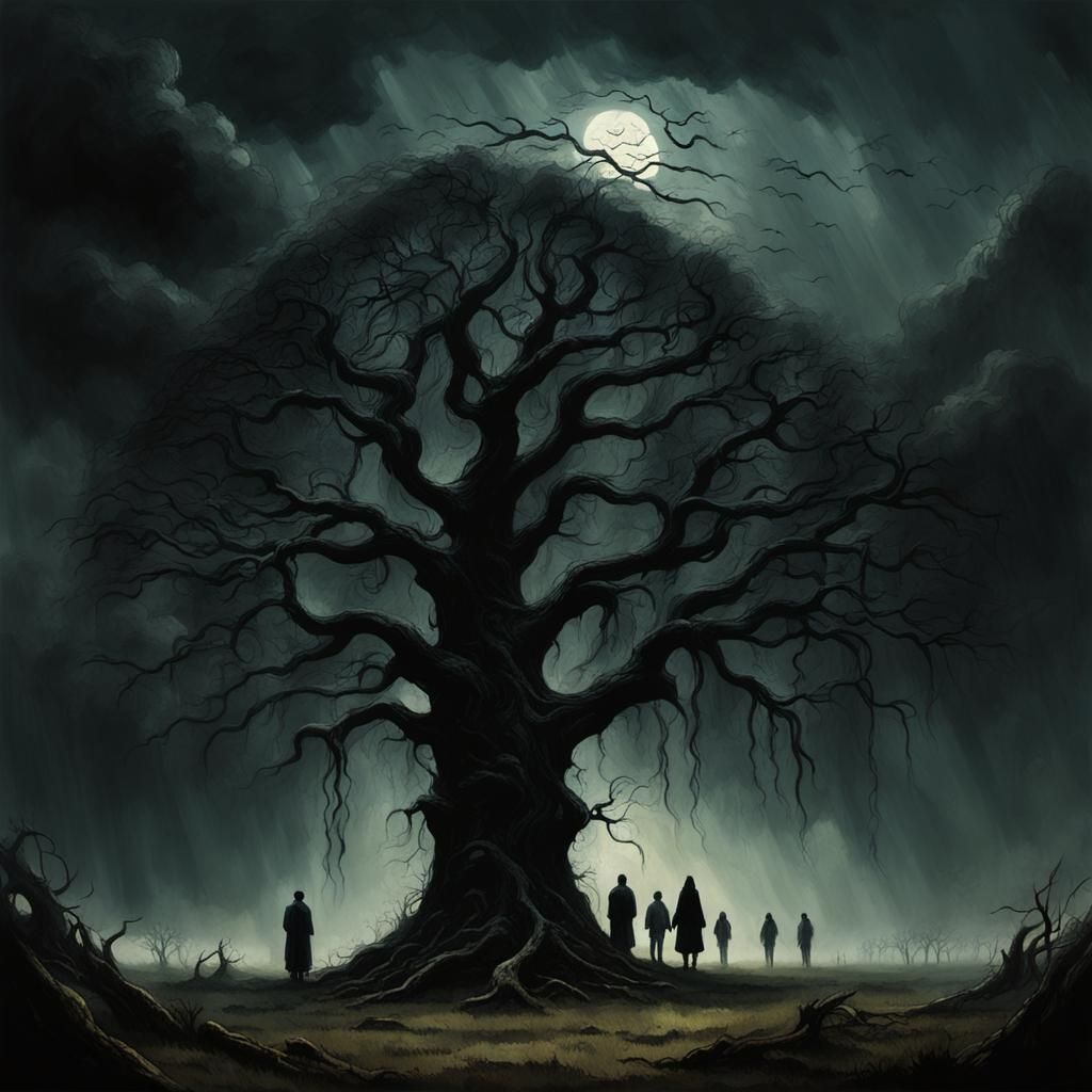 Gothic Silhouettes in a Dark, Mystical Forest