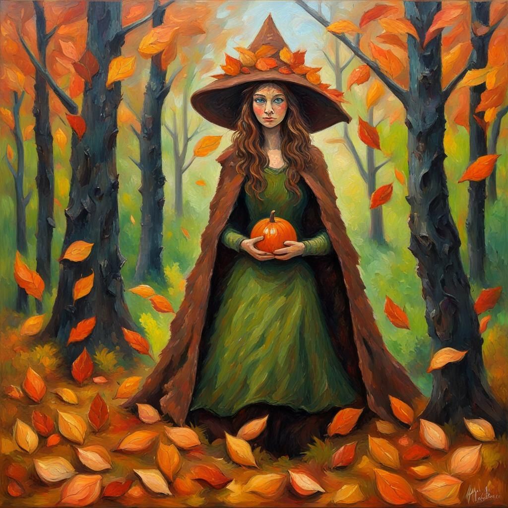 Earth Witch in Autumn Forest