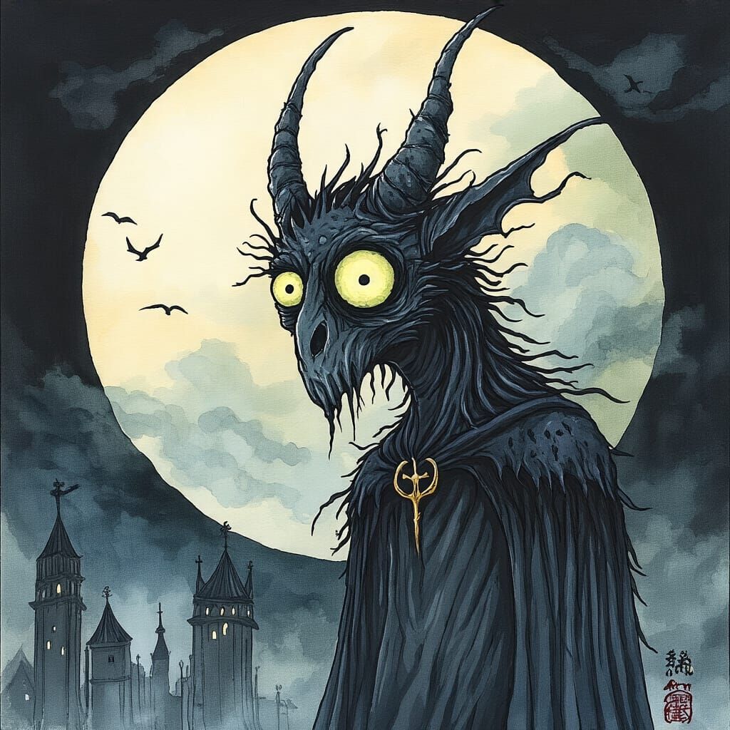 Grimdark Gouache Painting: Detailed Dark Art