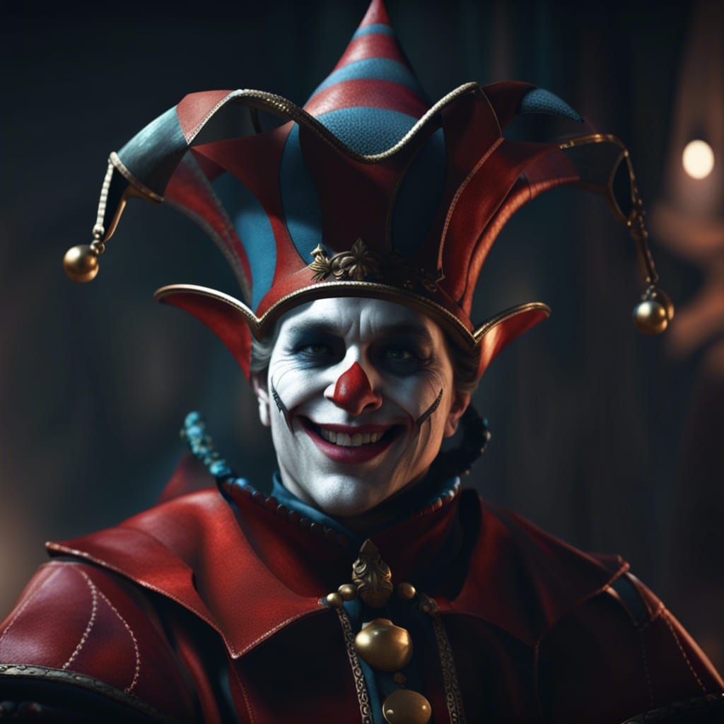 Medieval Jester Concept Art in Grotesque Joker Style