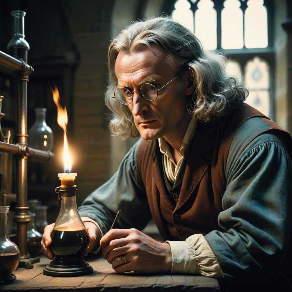 17th-Century Alchemist Sir Isaac Newton in Intimate Laborato...