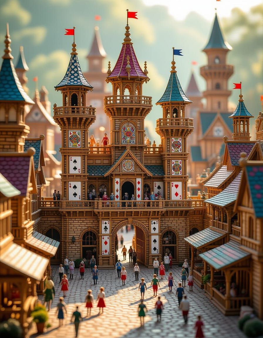 Elaborate Royal Court Made of Wood Sticks and Cards